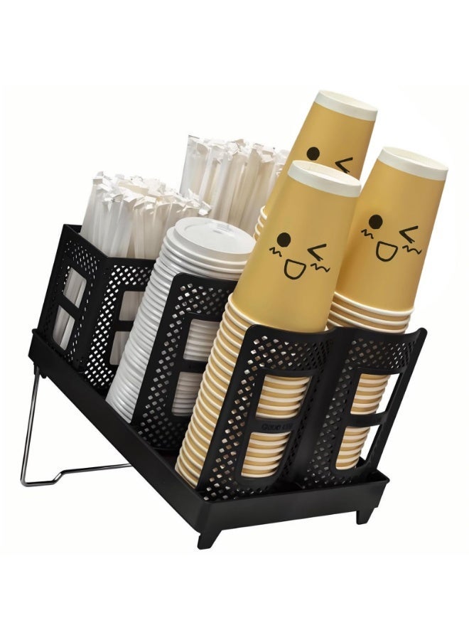 LOKIPA Coffee Cup Holder Organizer Unbreakable 2-IN-1 Paper Cup and Lid Holder with Straw Organizer Adjustable Paper Cup Holder for Countertop Coffee Station Bar Restaurant Breakroom Kitchen Office - Image 2