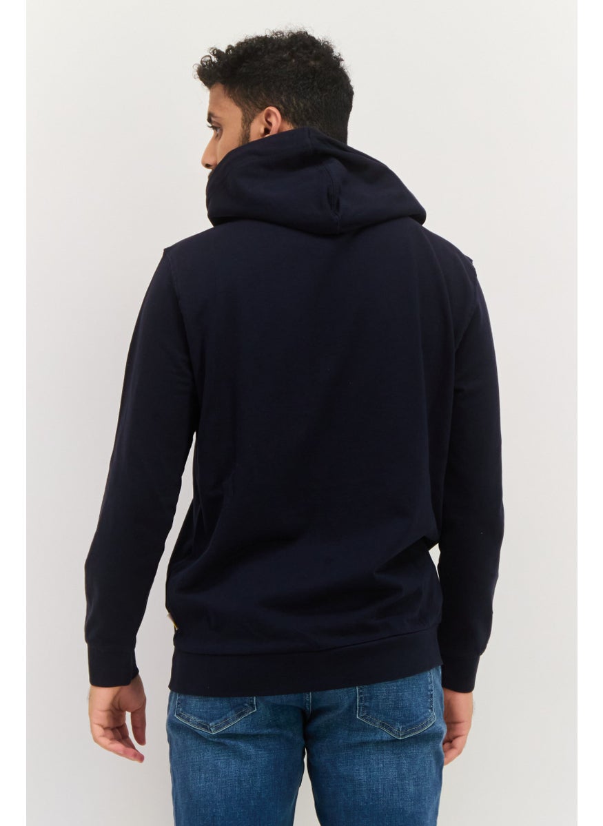Gazzarrini Men Brand Logo Long Sleeves Hoodie, Dark Navy  - Image 2