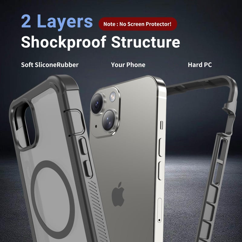 jaroco Magnetic for iPhone 13 Case, [Compatible with MagSafe][Military Grade Drop Protection][Heavy Duty Protection][Non-Slip][Shockproof] 2-Layer Durable Bumper Phone Case 6.1''-Gray - Image 2