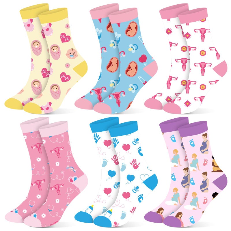 Berlune 6 Pairs Labor and Delivery Sock Gifts for Women Obgyn NICU Nurse L and D Midwife Baby Shower Mother Nursery Baby Nurse Uterus Novelty Socks for Obstetrical Pregnant Midwife Obgyn Doctor Gifts - Image 1