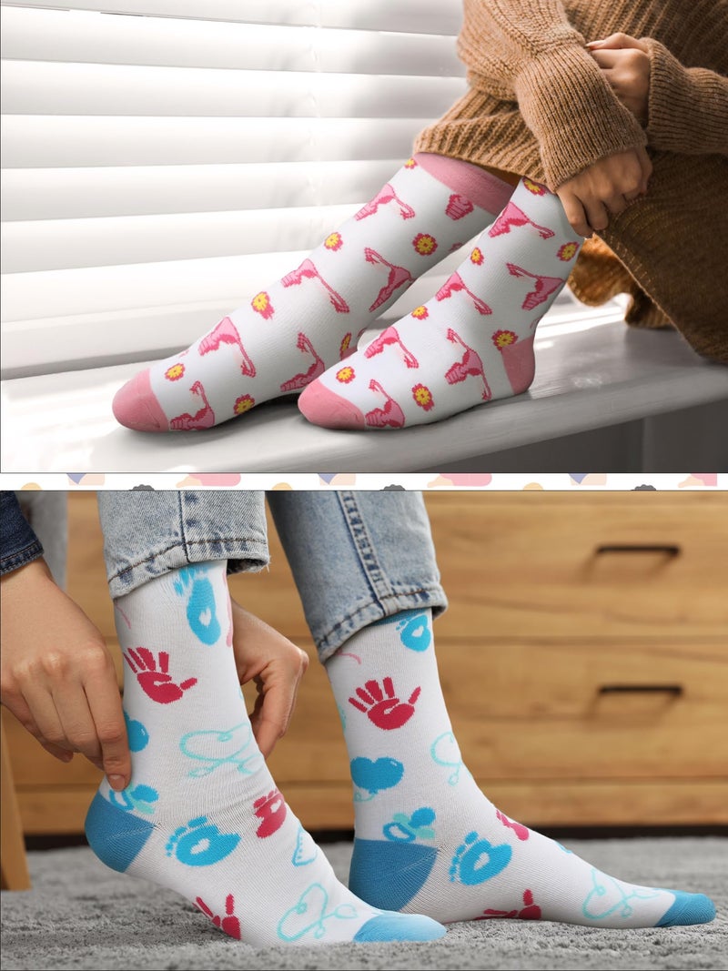 Berlune 6 Pairs Labor and Delivery Sock Gifts for Women Obgyn NICU Nurse L and D Midwife Baby Shower Mother Nursery Baby Nurse Uterus Novelty Socks for Obstetrical Pregnant Midwife Obgyn Doctor Gifts - Image 2