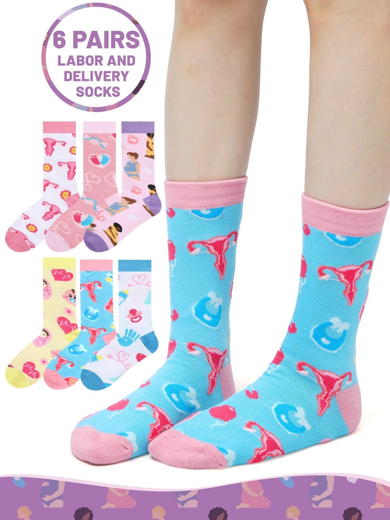 Berlune 6 Pairs Labor and Delivery Sock Gifts for Women Obgyn NICU Nurse L and D Midwife Baby Shower Mother Nursery Baby Nurse Uterus Novelty Socks for Obstetrical Pregnant Midwife Obgyn Doctor Gifts - Image 4