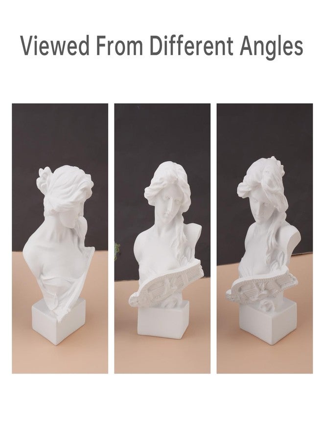 MovFlax 6" Classical Music Goddess Bust Statue, White Resin Lyre Player Sculpture, Mini Greek Style Bust Figurine for Home Office Shelf Decor, Aesthetic Art Ornament & Gift - Image 5