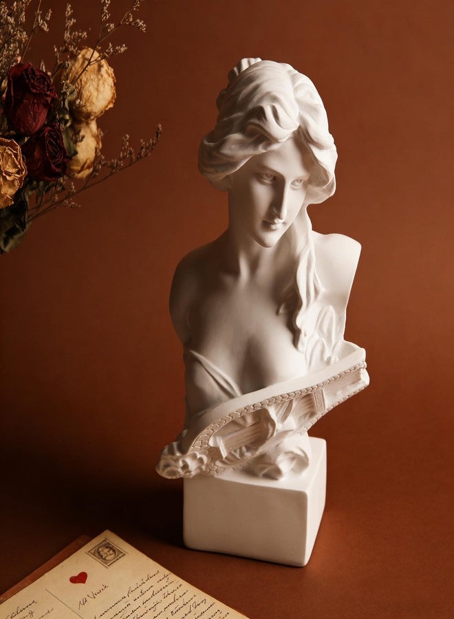 MovFlax 6" Classical Music Goddess Bust Statue, White Resin Lyre Player Sculpture, Mini Greek Style Bust Figurine for Home Office Shelf Decor, Aesthetic Art Ornament & Gift - Image 2