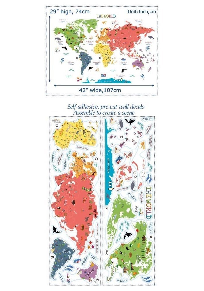 ARS Kids Educational Removable World Map Peel and Stick Large Wall Decals Stickers for Children Nursery Bedroom Living Room - Image 3