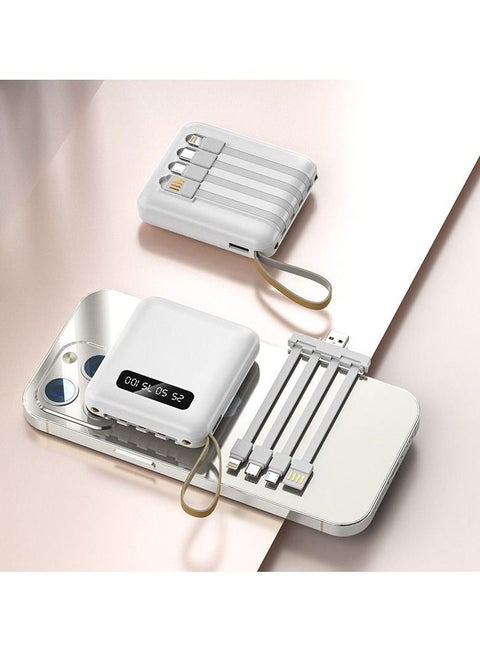 Large-capacity portable digital display power bank comes with charging cable 10000mAh universal mini power bank suitable for all mobile phones (white)