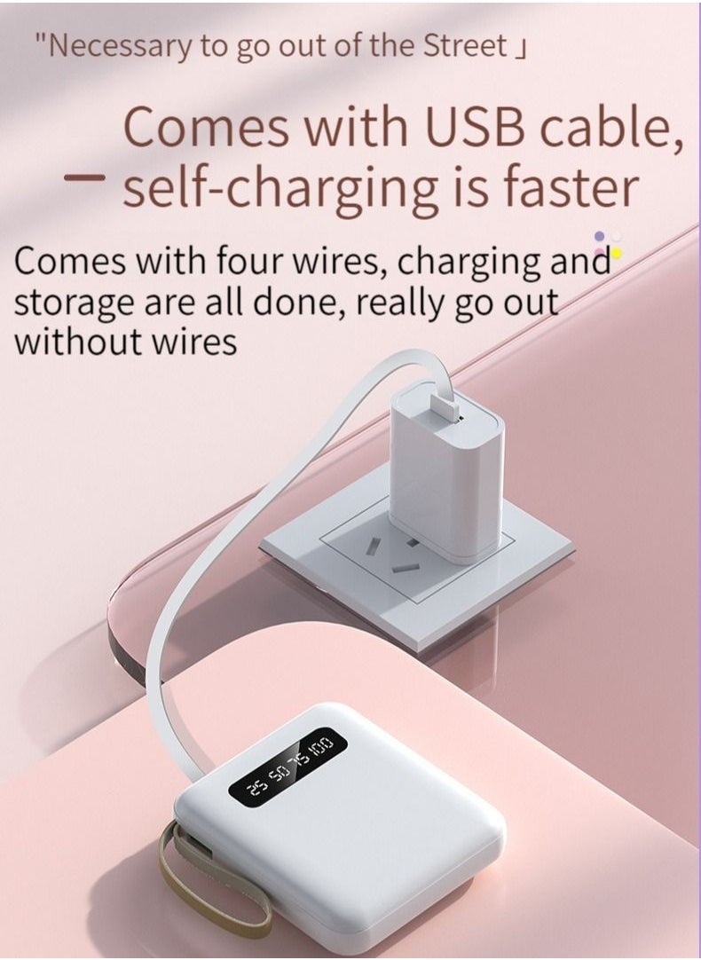 Large-capacity portable digital display power bank comes with charging cable 10000mAh universal mini power bank suitable for all mobile phones (white)