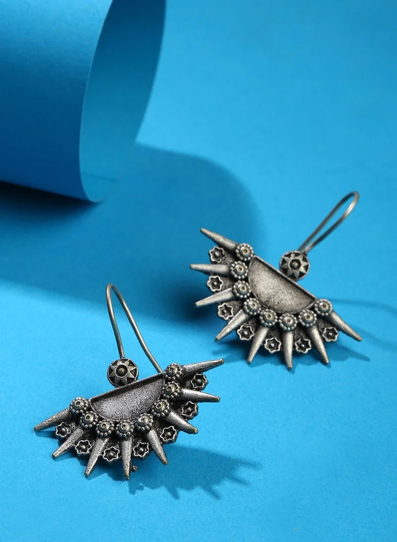 SOHI Crescent Shaped Silver-Plated Drop Earrings