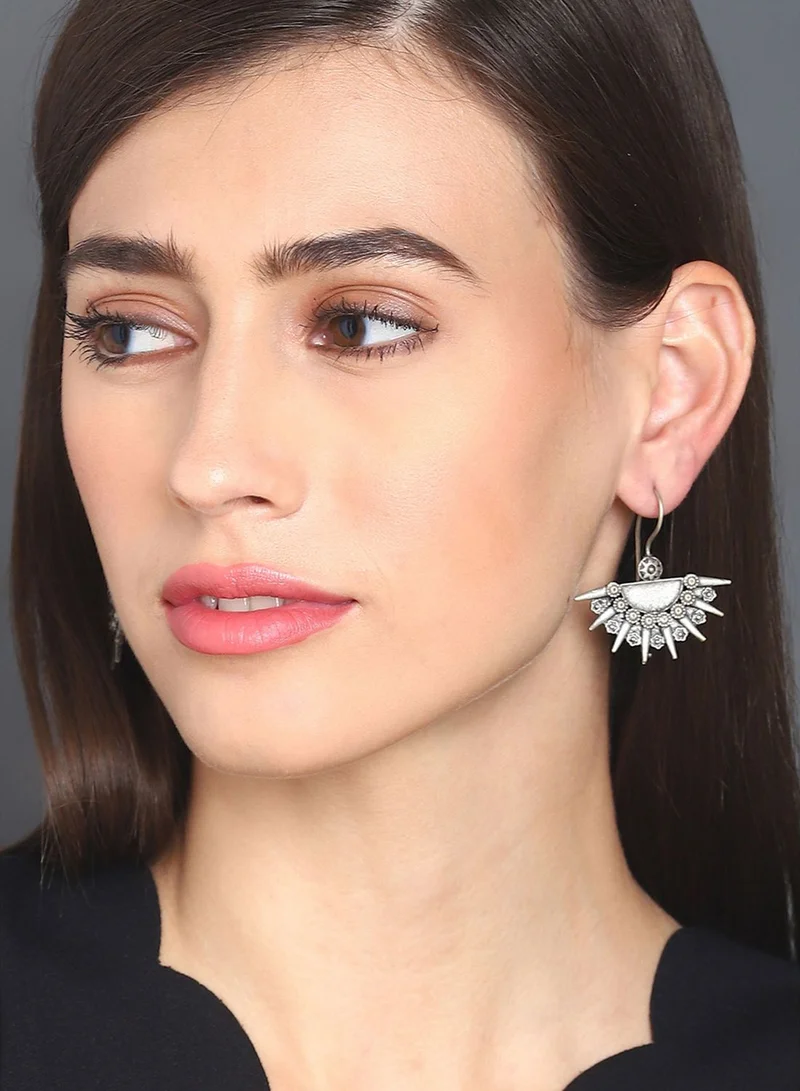 SOHI Crescent Shaped Silver-Plated Drop Earrings