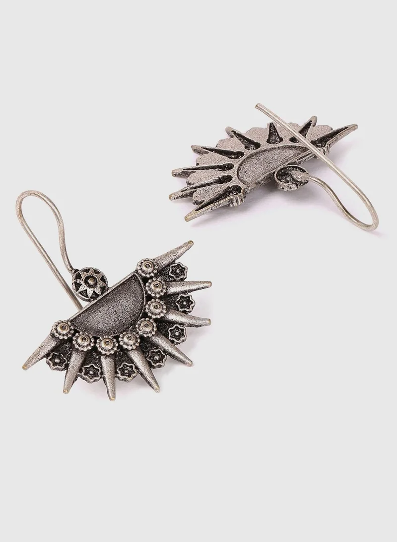 SOHI Crescent Shaped Silver-Plated Drop Earrings