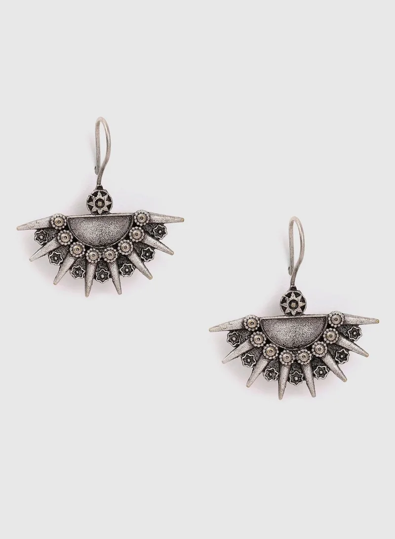 SOHI Crescent Shaped Silver-Plated Drop Earrings