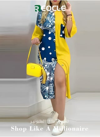 Long Dress New Autumn Style Printed Shirt Dress Elegant Mid-waist Long Skirt Printed Elastic One-line Collar Contrasting Color Dress - pzsku/Z76B58FC28469EB05B0BDZ/45/_/1710398291/fcf073d8-a35f-42b4-8937-6d35f66ae24a
