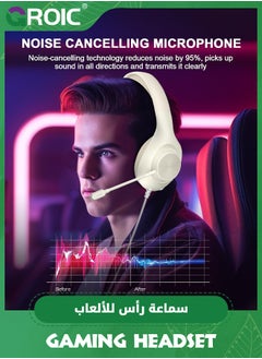 GROIC White Gaming Headset PS5 Headset, Wired Headset with 7.1 Surround Sound, H-7 Gaming Over Ear Headphones with Noise Cancelling Flexible Mic Memory Earmuffs, for PC/PS5/PS/XboxSeries X/S/Switch  - Image 4