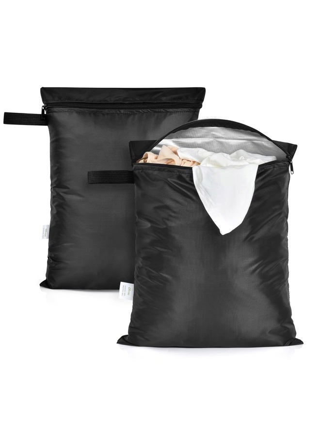 OTraki 2 Pack Wet Bag for Swimsuit and Towels 12 x 16 inch Waterproof Clothes Bag with Handle Zippered Oxford Cloth Wet Dry Sack Bag Wet Clothes Bag for Travel Gym Beach, 30 x 40cm Black - Image 1