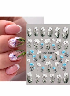 Excefore Flowers Nail Decals 6 Sheets 5D Embossed Stickers for Acrylic Nails Engraved Flower Art Accessories French Adhesive Butterfly Women  - Image 2