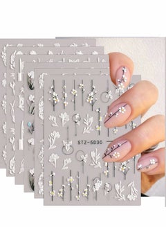 Excefore Flowers Nail Decals 6 Sheets 5D Embossed Stickers for Acrylic Nails Engraved Flower Art Accessories French Adhesive Butterfly Women  - Image 1