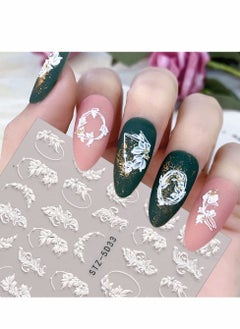 Excefore Flowers Nail Decals 6 Sheets 5D Embossed Stickers for Acrylic Nails Engraved Flower Art Accessories French Adhesive Butterfly Women  - Image 3