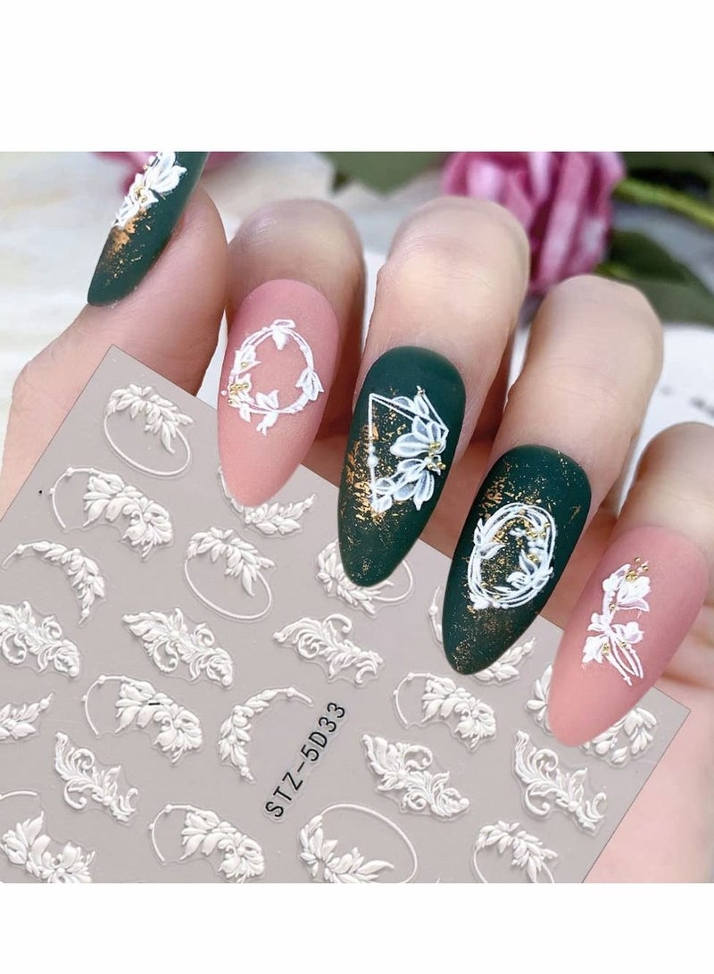 Excefore Flowers Nail Decals 6 Sheets 5D Embossed Stickers for Acrylic Nails Engraved Flower Art Accessories French Adhesive Butterfly Women - Image 3