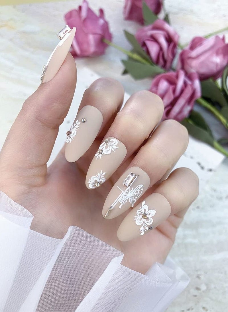 Excefore Flowers Nail Decals 6 Sheets 5D Embossed Stickers for Acrylic Nails Engraved Flower Art Accessories French Adhesive Butterfly Women - Image 4
