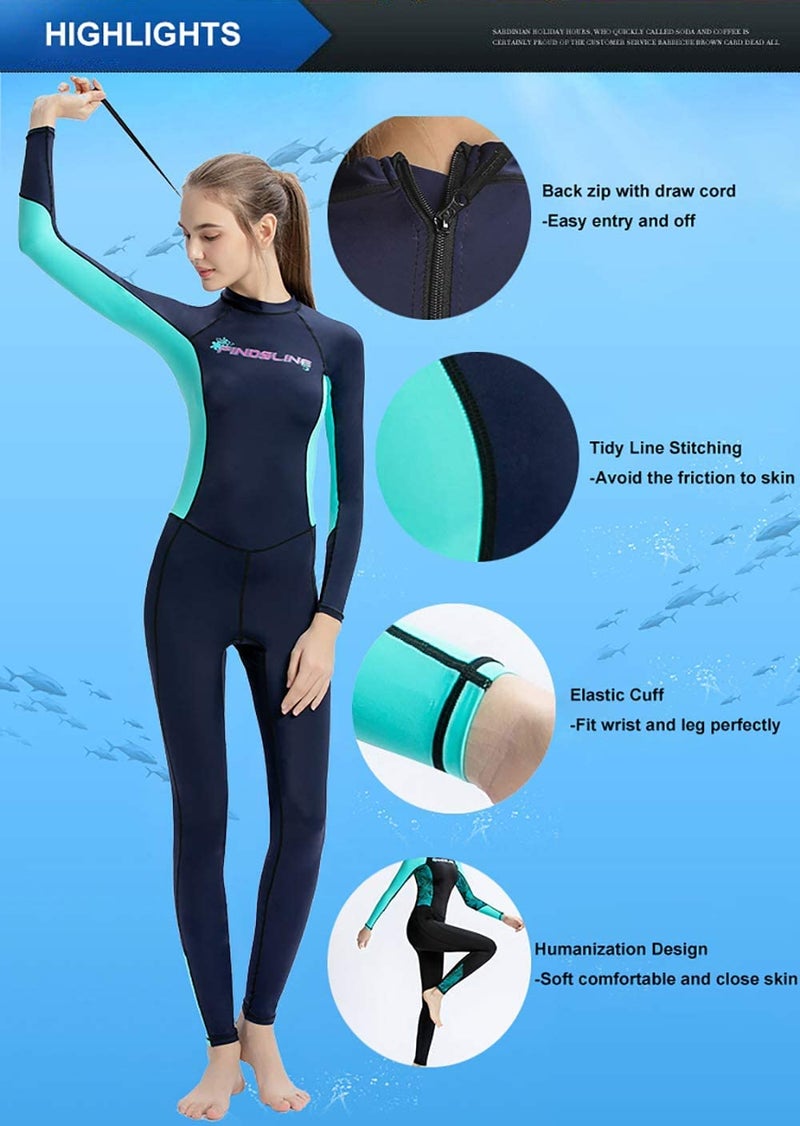 Skyone Dive Skins Full Body Swimsuit Wetsuit Scuba Rash Guard Diving Suit for Women Men Adult, Long Sleeve Swimwear One Piece UV Protection Quick Dry Sunsuit for Surfing Snorkeling Kayaking (Blue, M) - Image 5