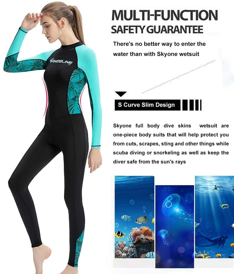 Skyone Dive Skins Full Body Swimsuit Wetsuit Scuba Rash Guard Diving Suit for Women Men Adult, Long Sleeve Swimwear One Piece UV Protection Quick Dry Sunsuit for Surfing Snorkeling Kayaking (Blue, M) - Image 4