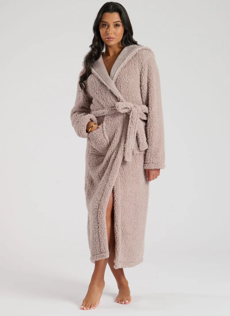 SOUTH BEACH Sherpa Maxi Robe With Luxury Fleece Lined Hood