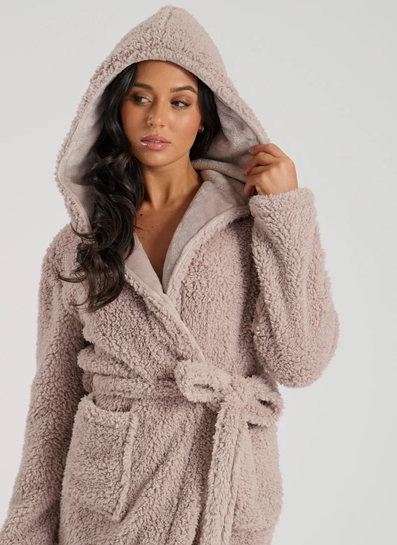 SOUTH BEACH Sherpa Maxi Robe With Luxury Fleece Lined Hood