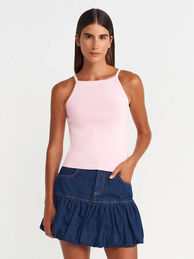ديلفين DILVIN Slim Fit Halter Knit Blouse With Bow Detail