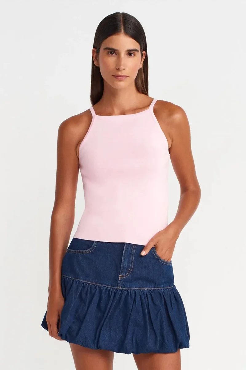 DILVIN Slim Fit Halter Knit Blouse With Bow Detail