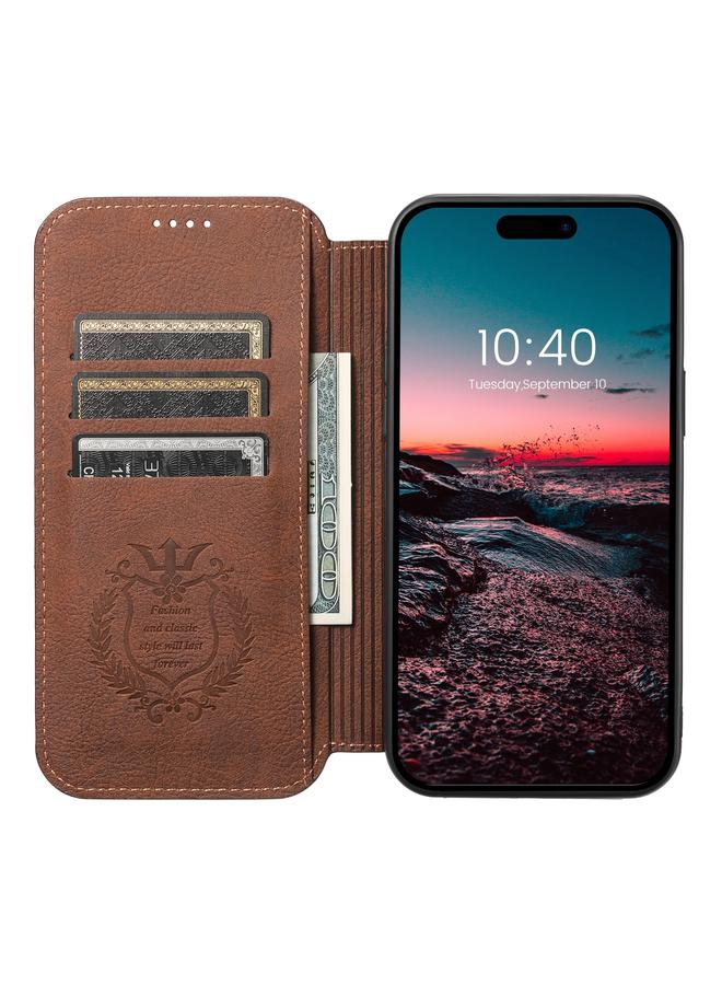 Suteni Case For iPhone 15 J06 Retro Matte Litchi Texture Leather MagSafe Phone Case - Image 4