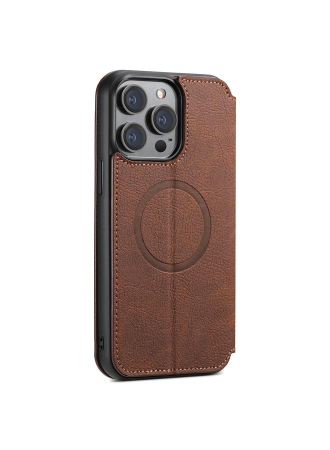 Suteni Case For iPhone 15 J06 Retro Matte Litchi Texture Leather MagSafe Phone Case - Image 3