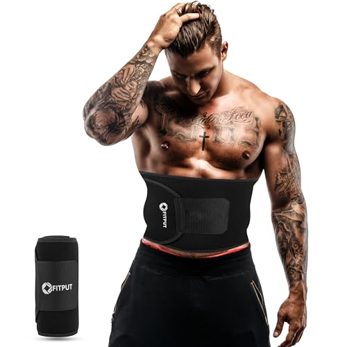 FITPUT Sweat Slim Belt Made of Neoprene, Stomach Belt for Men and Women Non-Tearable, Sauna Belt for Tummy Exercise Fitness Waist Trainer, Slim Belt for Men (Black) - Image 1