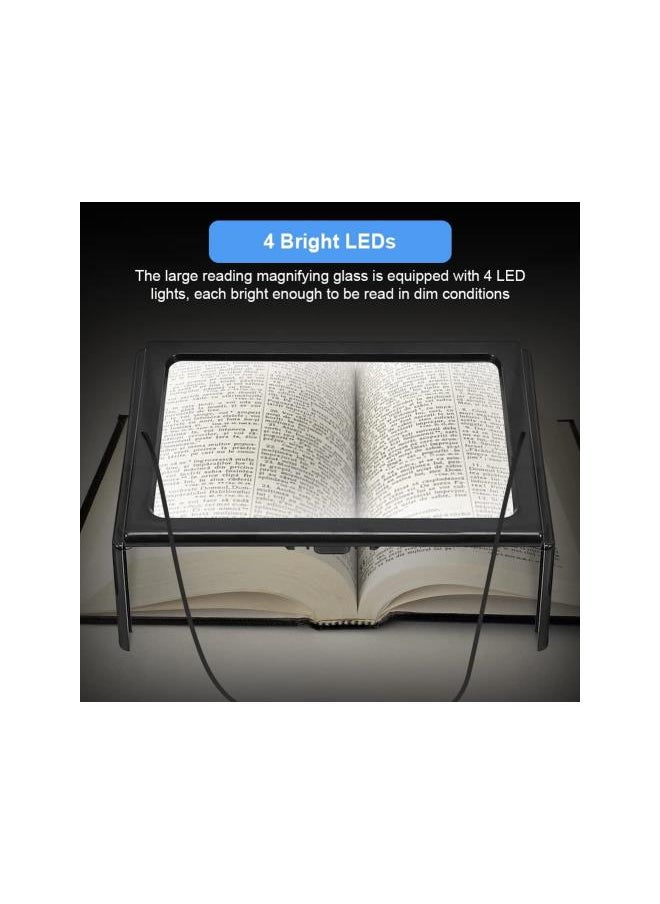 Generic - Page Magnifiers for Seniors, 3X Large A4 Full Page Magnifying Glass Hands Free Rectangular Reading Magnifier with 4 LEDs Lights Foldable Desktop Portable Magnifier Ideal for Reading - Image 1