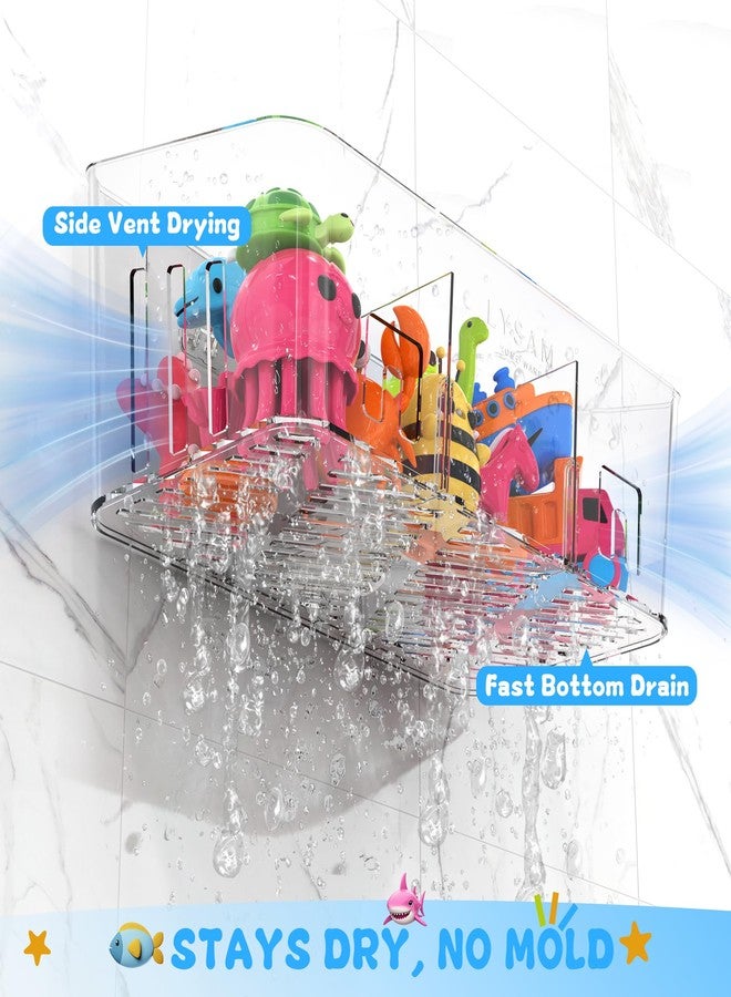 Lysam Bath Toy Storage 2 Packs, Large Bath Toy Holder with 3 Compartment, Quick Dry Bathtub Toy Organizer, Bath Tub Toy Net, Shower Toy Basket & Bin, Bathroom Accessories for Baby,Toddler,Kids（Clear） - Image 2