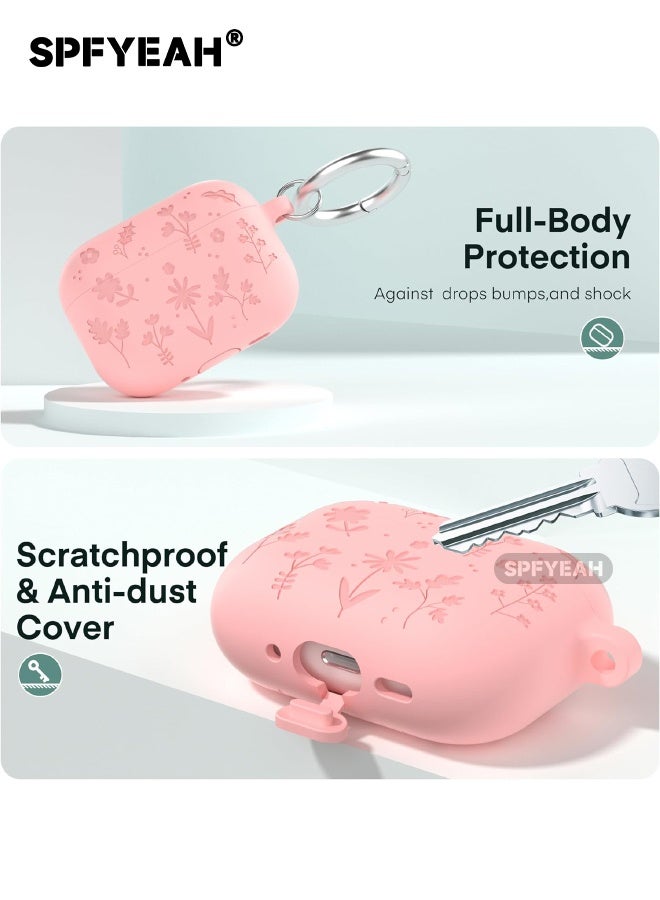 SPFYEAH AirPods Pro 3 Cover, Soft Silicone Engraved Pattern Protective Cover with Keychain & Cleaner kit, Shockproof Drop Proof Case for AirPods Pro 3rd Generation 2025, Pink - Image 5