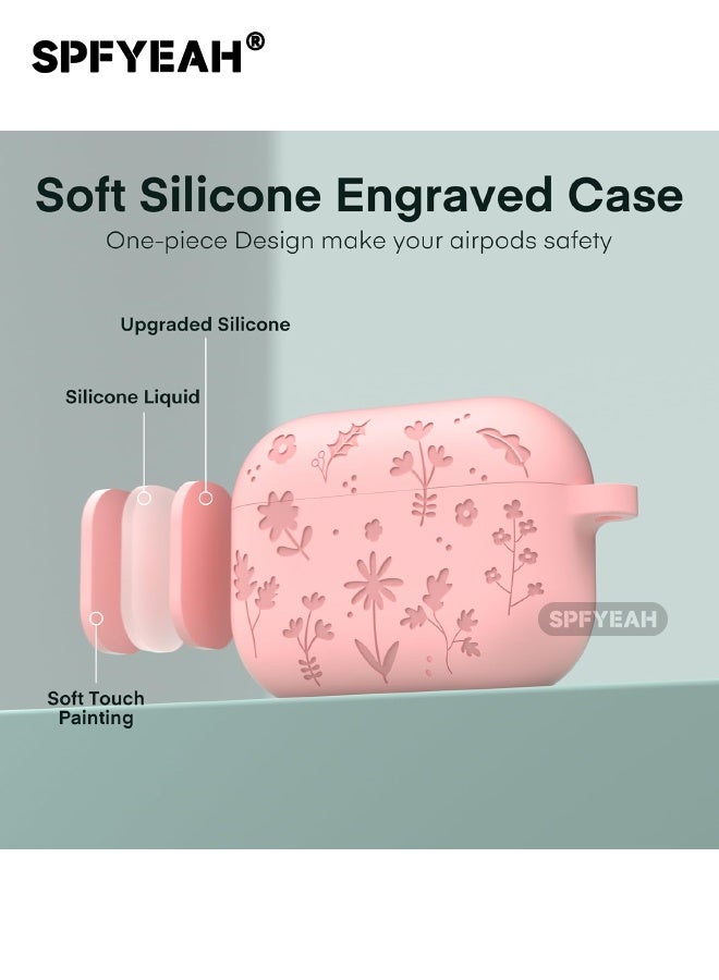 SPFYEAH AirPods Pro 3 Cover, Soft Silicone Engraved Pattern Protective Cover with Keychain & Cleaner kit, Shockproof Drop Proof Case for AirPods Pro 3rd Generation 2025, Pink - Image 3