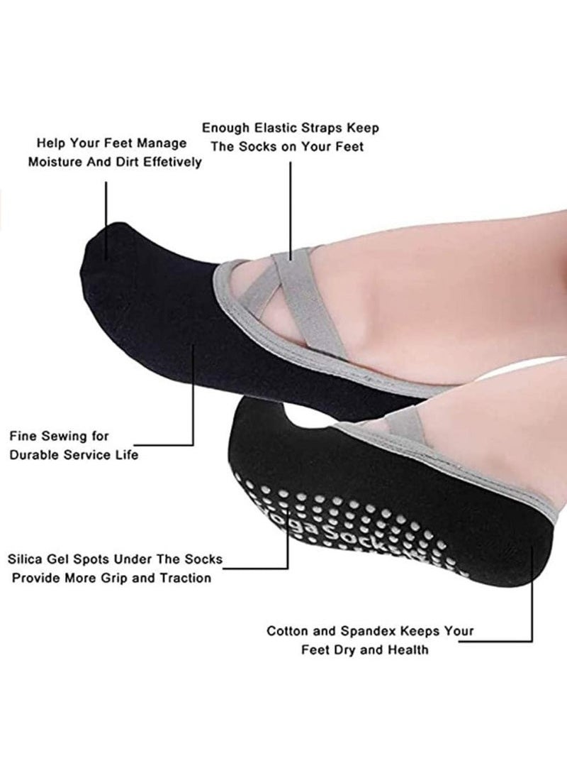 Generic Ladies' Non-Slip Yoga Socks with Grips and Straps, Multi-Colored Anti-Skid Slipper Socks for Dance, Pilates, Ballet, and Barefoot Workouts (Black)  - Image 2