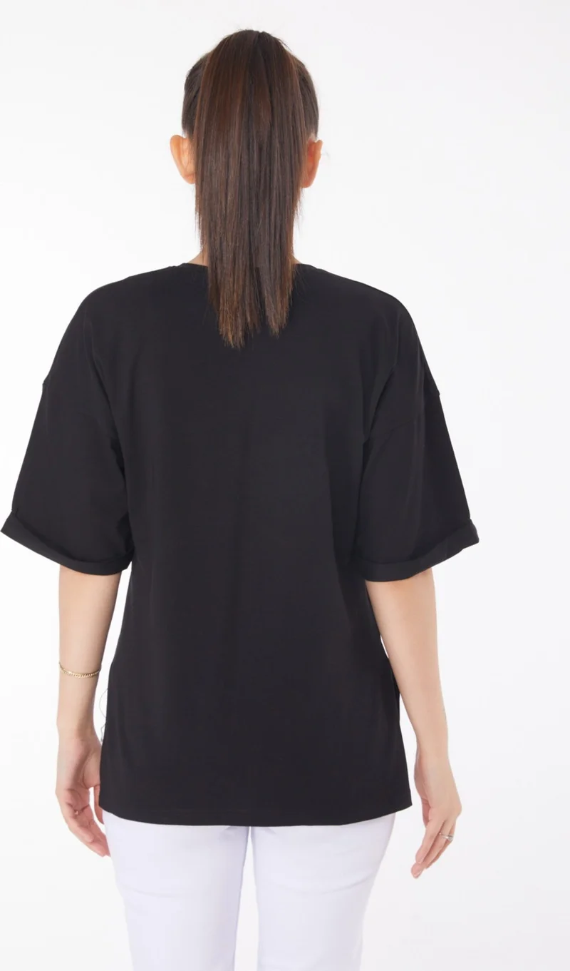 Tofisa Plain Crew Neck Women's Black T-Shirt - 25849