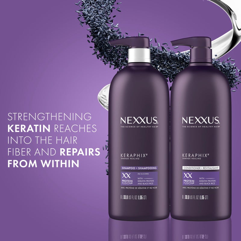 Nexxus Keraphix Shampoo and Conditioner - Damaged Hair Treatment System with Keratin Protein and Black Rice, 2 Count & 3 Repair Masks Treatment, 33.8 oz, 1.5 oz, 3 Count, 5 Count ( Pack of 1) - Image 2