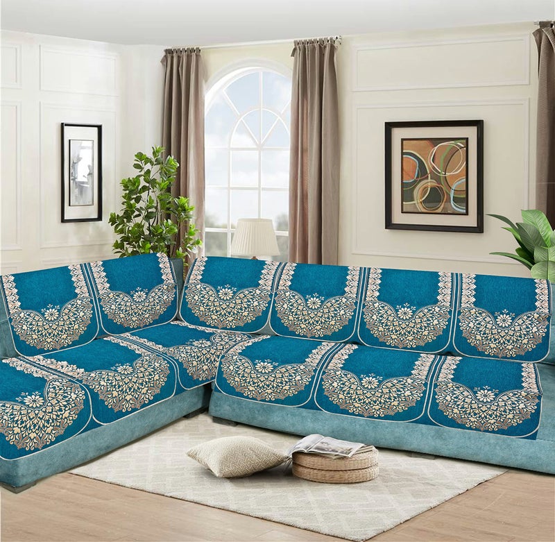 SAWNA HOMES Velvet L Shape Sofa Covers Set - Premium 7 Seater Sofa Slip Protector Covers for Living Room Decor - Heavy Fabric Slip Protector for Long Couch, (Sky Blue) - Image 1