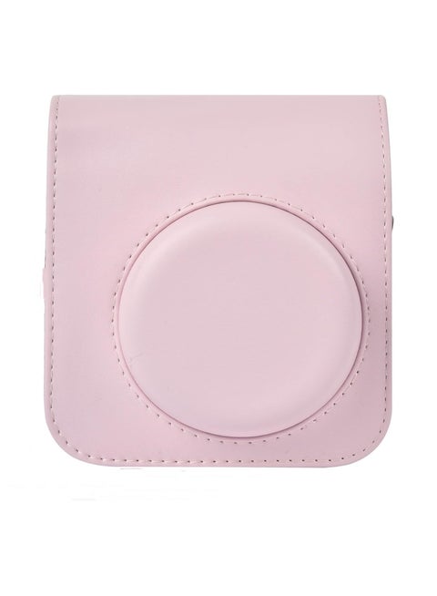 Protective Case Compatible with Instax Mini 12 Instant Camera/PU Leather Portable Travel Storage Cover Bag for Polaroid Mini 12 w/Photos Pocket & Adjustable Shoulder Strap (Pink)