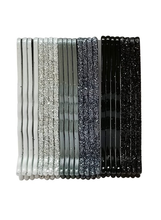 Oomph! OOMPH Jewellery Combo of 24 Black, Grey & Silver Shimmer Metal Bobby Pins For Women & Girls Stylish Latest - Image 1