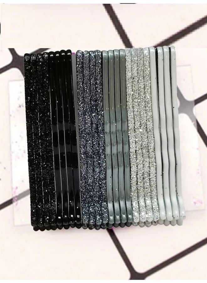 Oomph! OOMPH Jewellery Combo of 24 Black, Grey & Silver Shimmer Metal Bobby Pins For Women & Girls Stylish Latest - Image 5