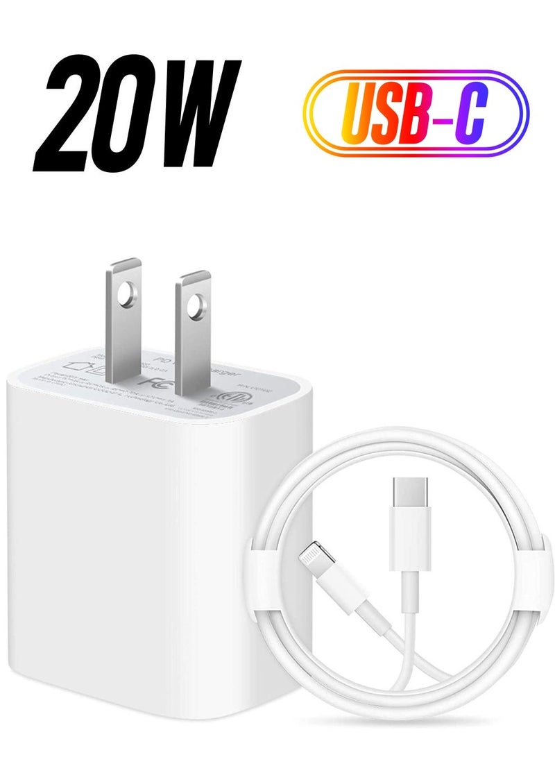 MUNTAQI iPhone 14 Fast Charger [Apple MFi Certified ] Apple Fast Charging Block 20W PD USB-C Wall Charger 6FT USB C to Lightning Cables Compatible with iPhone 14/13/ Plus/12/Pro/11/Pro Max,iPad (White) - Image 1