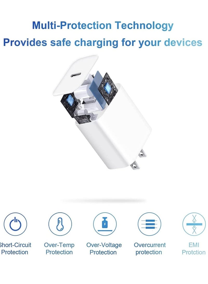 MUNTAQI iPhone 14 Fast Charger [Apple MFi Certified ] Apple Fast Charging Block 20W PD USB-C Wall Charger 6FT USB C to Lightning Cables Compatible with iPhone 14/13/ Plus/12/Pro/11/Pro Max,iPad (White) - Image 5