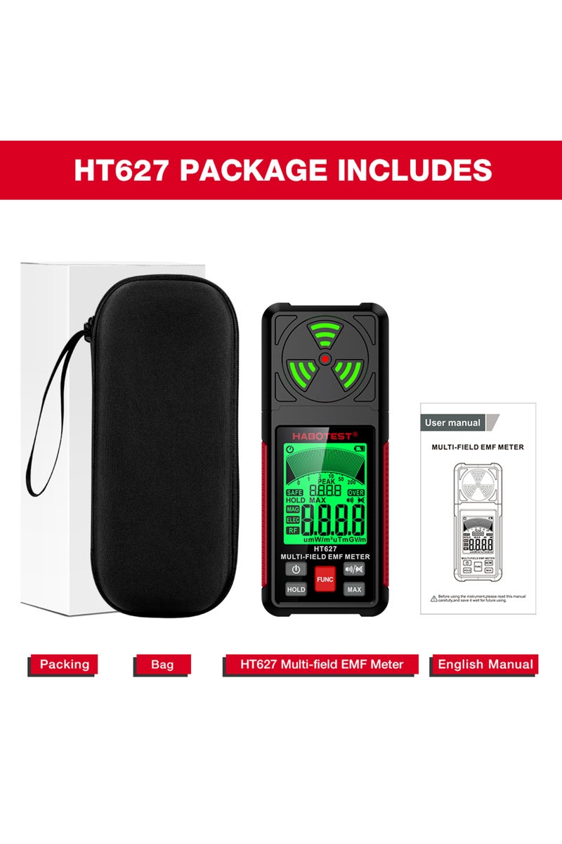 إيروريكس جهاز قياس المجال الكهرومغناطيسي HT627 من هابوتيست، جهاز كشف إشعاع المجال الكهرومغناطيسي احترافي محمول باليد