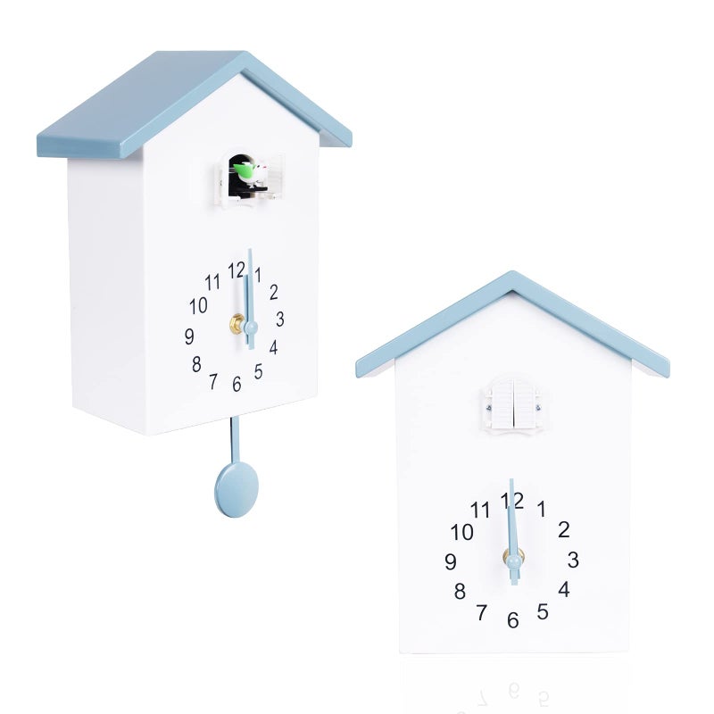 KEYPOWER Cuckoo Clock Cuckoo Wall ClockCuckoo Bird Voices Call Design Clock Pendulum with Timed Alarm ClockBird House Wall Art Home Living Room Kitchen Office Decoration 4Gray