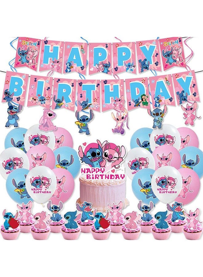 Lilo & Stitch Birthday & Party Decoration Set, 50 Pcs Stitch & lilo cartoon Party Favor for Kids , Included Banners, Cake Decoration, Balloons - Image 1