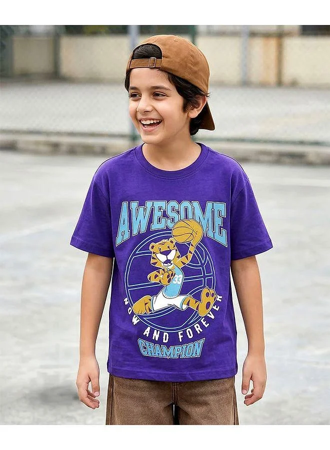 Pine Kids Pine Kids 100% Cotton Knit Tiger Printed T-Shirt - Purple