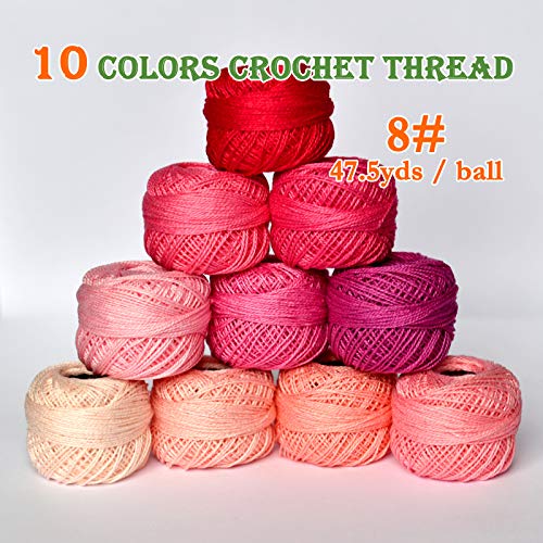 colored bird Crochet Thread 10 Balls Cardinal Size 8 for Crochet Hardanger Cross Stitch Needlepoint Hand Embroidery (Pink Series) - Image 2